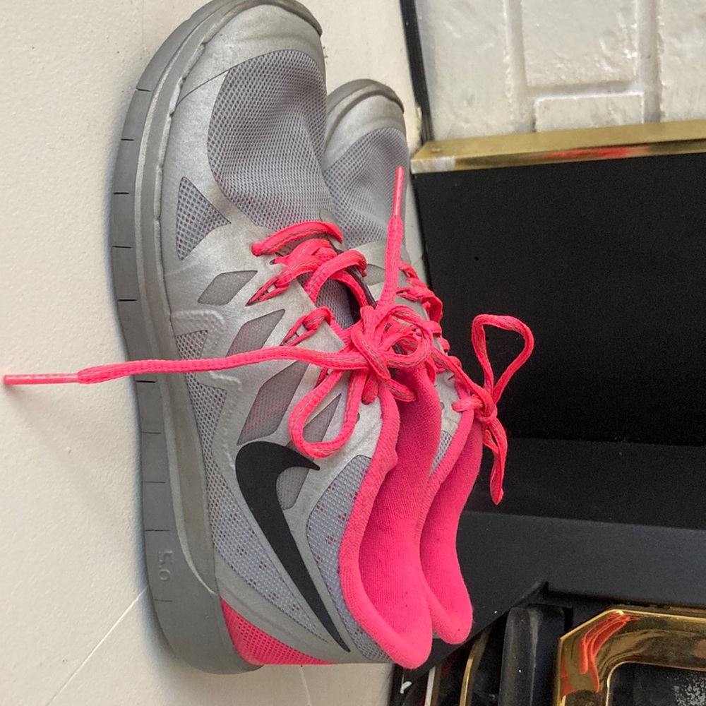 Girls gray and neon pink Nikes